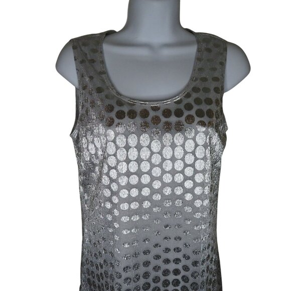 New Onyx Nite Silver Metallic Polka Dot Tank Top & Sheer Cardigan Set Womens S - Picture 9 of 11